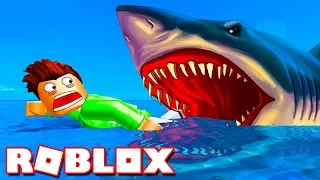 Побег от АКУЛЫ в ROBLOX! Кид на корабле охотиться на большую рыбу в Роблоксе #КИД