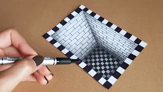 VERY EASY!! HOW TO DRAW 3D HOLE ILLUSION || 3D TRICK ART ON PAPER - 3D DRAWING HOLE EASY- 3D DRAWING