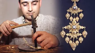 Hand-made jewelry. Traditional technique of filigree with gold and silver in 1998 | Documentary film