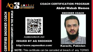 Snooker Coach From Karachi, Pakistan Join AQ Snooker Coach Certification Program Vision 2032!