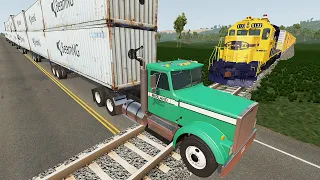 Long Giant Truck Accidents on Railway and Train is Coming #22 | BeamNG Drive