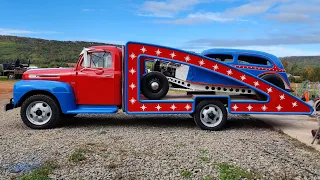 Loading the race car on the 1948 Ford car hauler for the 1st time 🙌🏻