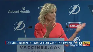 First lady Jill Biden, Dr. Anthony Fauci make vaccination push in Tampa at COVID vaccine event