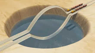 Impossible Weird Double U Shape Rail Wave Tracks Vs Trains Crossing Giant Pit - BeamNG.Drive