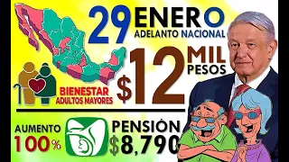 ENERO 29 PAGO DE BIENESTAR $12,000 ADULTOS MAYORES (PENSIÓN IMSS 100% DE AUMENTO).