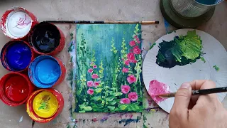 МАЛЬВЫ |Цветы из детства| Как нарисовать красками просто🙏