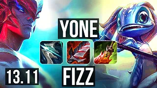 YONE vs FIZZ (MID) | 8 solo kills, Godlike | KR Master | 13.11