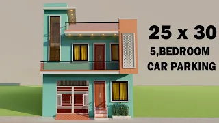 25 by 30 car parking house plan,3D 5 bedroom house design,25 by 30 house plan with car parking