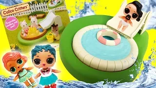 LOL Surprise Dolls Lil Sister Unboxing Calico Critters Baby Pool and Sandbox! Featuring Treasure!