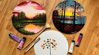 3 Acrylic landscape painting on round canvas / 3 Acrylic Painting