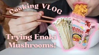 My First Time Trying Enoki Mushrooms ~ VLOG/MUKBANG