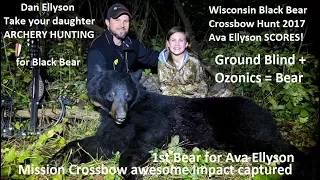 1st Archery Black Bear hunt with Crossbow for 12 year old girl in Wisconsin perfect shot