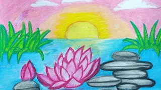 Lotus  drawing using oil pastels