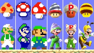 Evolution of Luigi Mushroom Power-Ups in Super Mario Games (1985-2023)