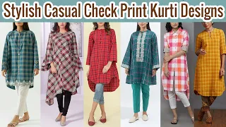 Latest Casual Cotton Check Print kurti/frocks/tops Designs /Check Shirts Styles for girls