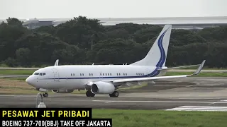 Wih ada Pesawat  Boeing 737-700(BBJ), Private Owner Milik Amerika Take Off di Bandara Soekarno-Hatta