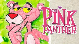 Pink Panther Watercolor Drawing and Coloring