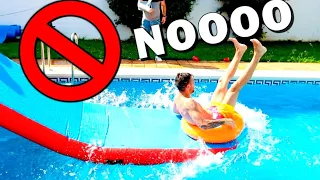 NO HACER ESTO NUNCA EN CASA !! *MIRA LO QUE PASA* TOBOGÁN EXTREMO EN LA PISCINA! Makiman