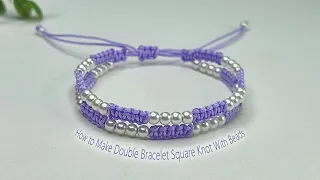 How to Make Double Bracelet Square Knot With Beads | Macrame Bracelet Tutorials
