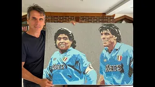 DIEGO MARADONA & GIANFRANCO ZOLA painting by Eugene Horan S.S.C NAPOLI football calcio Italia Italy