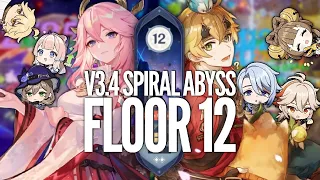 Quickbloom Yae Lisa Duo & Burgeon Thoma Ayato - V3.4 Spiral Abyss Floor 12 Genshin Impact