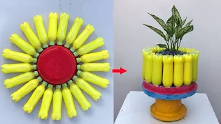 Beautiful and Easy - Make plant pots from Cement and plastic bottles / Simple ideas at home.