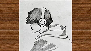 Easy Anime Drawing | How to draw anime boy with headphones🎧