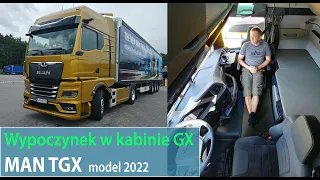 Odpoczynek w kabinie GX: nowy MAN TGX 2022 z fotelem Vario, Optiview. New neue TGX cabin interior