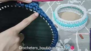 CROCHET BASKET / Basket with t-shirt yarn / basket with wooden base / diy crochet basket tutorial