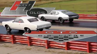 1966 Pontiac GTO vs 1968 Hurst Olds 455 PURE STOCK DRAG RACE - no commentary