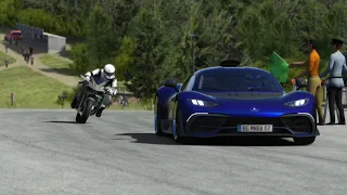 Kawasaki Ninja H2R Supercharger vs Mercedes Benz AMG Onde vs Apollo Project Evo at Old SPA