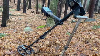 The Nokta Double Score metal detector. In New England, woods and fields.