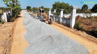 Full Process Activities Grader Spreading Gravel Making Village Roads | Grader Pushing Gravel Driving