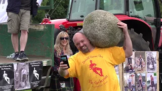 Strongman Selfie challenge during the Inver Stone lifting display at 2019 Donald Dinnie Games