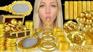 ASMR GOLD DESSERT, EDIBLE GEMS, CHOCOLATE COINS, VINTAGE MIRROR, GOLD DUST EDIBLE FLOWERS MUKBANG 먹방