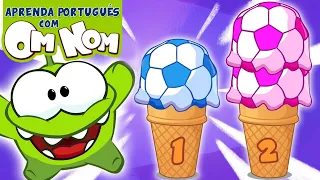 OS SORVETES DE BOLA DE FUTEBOL COLORIDOS COM OM NOM - Aprenda Português com Om Nom