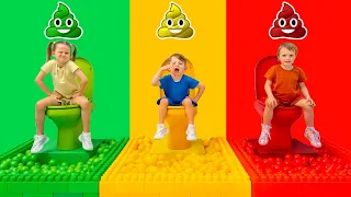 💩 🌈 ¡Desafío de Inodoros de TRES COLORES! Los mejores retos y juegos infantiles de Vania y Mania