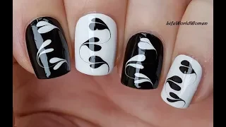 BLACK & WHITE HEART NAIL ART / Dry Marble Monochrome Nails