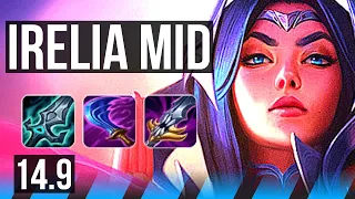 IRELIA vs AKALI (MID) | 8 solo kills, Legendary, 900+ games | KR Challenger | 14.9