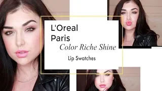 L'ORÉAL PARIS COLOR RICHE SHINE LIP SWATCHES! ALL 12 SHADES ON MY LIPS | Chloe Zadori