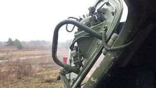 Ukrainian APC BTR-80 firing PKT/KPVT machine guns (inside/outside view)