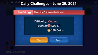 Microsoft Solitaire Collection | FreeCell - Medium | June 29, 2021 | Daily Challenges