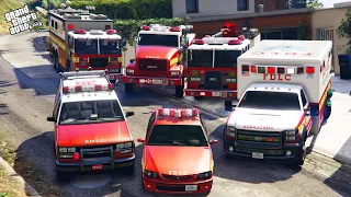 GTA 5 - Stealing LIBERTY CITY FIRE DEPARTMENT VEHICLES With Franklin! | (Real Life Cars #8)