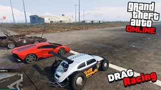 Drag Racing in GTA Online: Pegassi Torero XO vs BF Weevil Custom vs Western Powersurge vs STX vs EVX