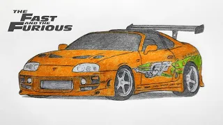How to draw a TOYOTA SUPRA A80 from Fast and Furious / drawing car / Paul Walker's supra mk4