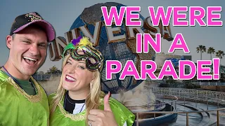 THEME PARK BUCKET LIST: Riding IN The Parade At Universal Studios | Mardi Gras Float & Dine