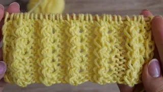 Объёмная декоративная резинка спицами | Volumetric decorative rib knitting pattern