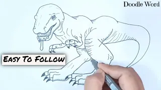 EASY! How to Draw T-REX DINOSAUR | Doodle Word T-REX