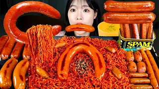 ASMR MUKBANG| 직접 만든 불닭볶음면 소세지 스팸 먹방 & 레시피 FRIED SAUSAGES AND FIRE NOODLES EATING