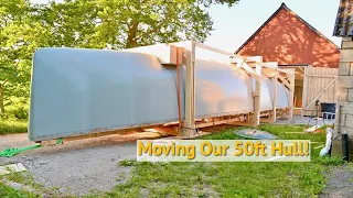 Lifting & Rolling Our 50ft Hull Out Of The Barn - Ep. 395 RAN Sailing